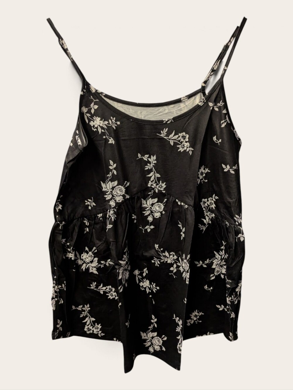 Black Floral Sleeveless Spaghetti Strap Top